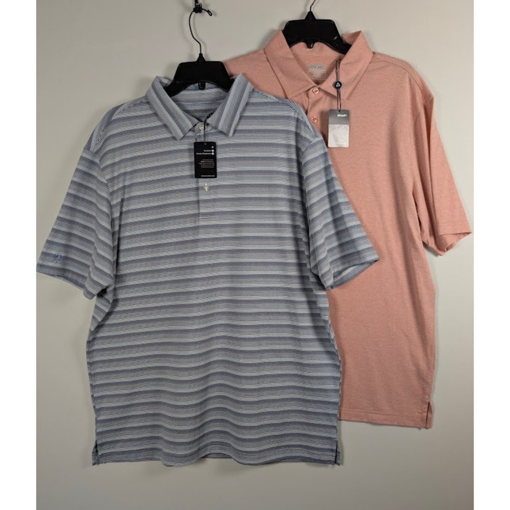 Ahead Performance Polo Shirt Mens‎ L Slate Blue & Salmon 2-Pack Bundle NWT
